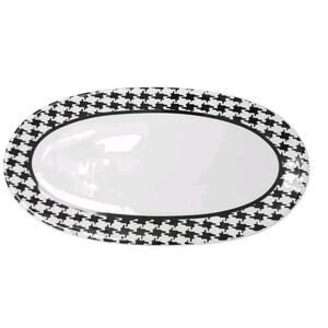 Fresh‎ Decor Platter OVAL LONG 15" Black White HOUNDSTOOTH Pattern Tray Modern